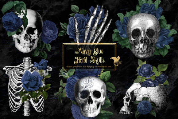 Discover the Versatile Beauty of Navy Blue Floral Skulls and Elements for Your Creative Projects