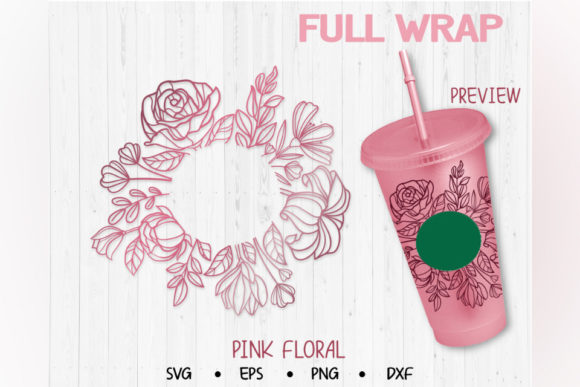 Embrace Elegance with the Pink Cute Floral, Venti Cold Cup 24 Oz