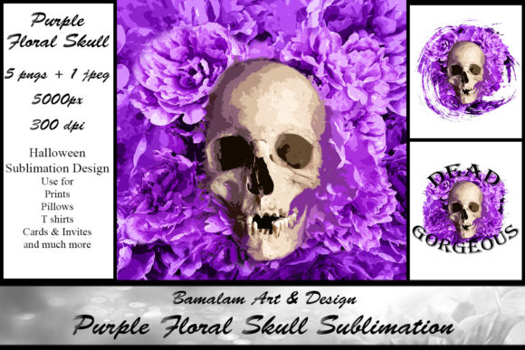Explore Creativity with Purple Floral Skull Clipart