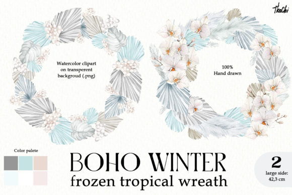 Explore the Beauty of Blue Boho Floral Tropical Wreath Clipart and Watercolor Christmas Winter Wreath Designs