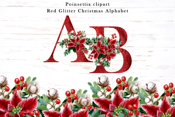 Floral Poinsettia-Red Glitter Alphabet