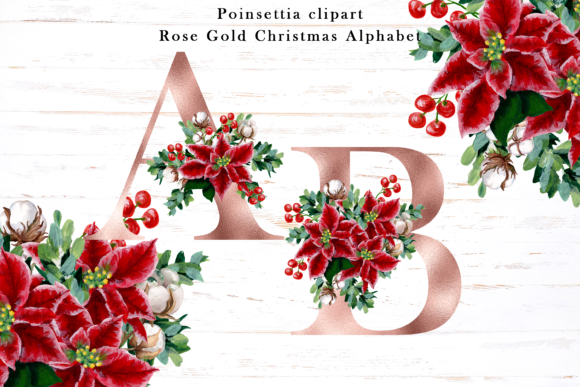 Floral Poinsettia-Rose Gold Alphabet: A Versatile Design Collection