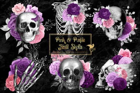 Pink and Purple Floral Skulls for Creative Projects