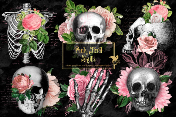 Pink Floral Skulls Clipart: A Versatile Tool for Creative Projects