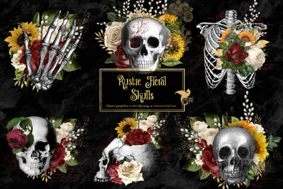 Rustic Floral Skulls Clipart: A Versatile Tool for Creative Projects