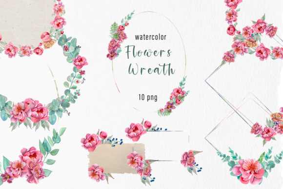 Watercolor Wreath of Peonies. Floral PNG